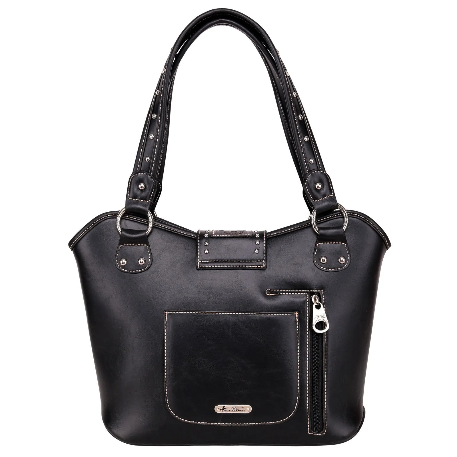 Montana West Concealed Carry Western Tooled Leather Purse - Black