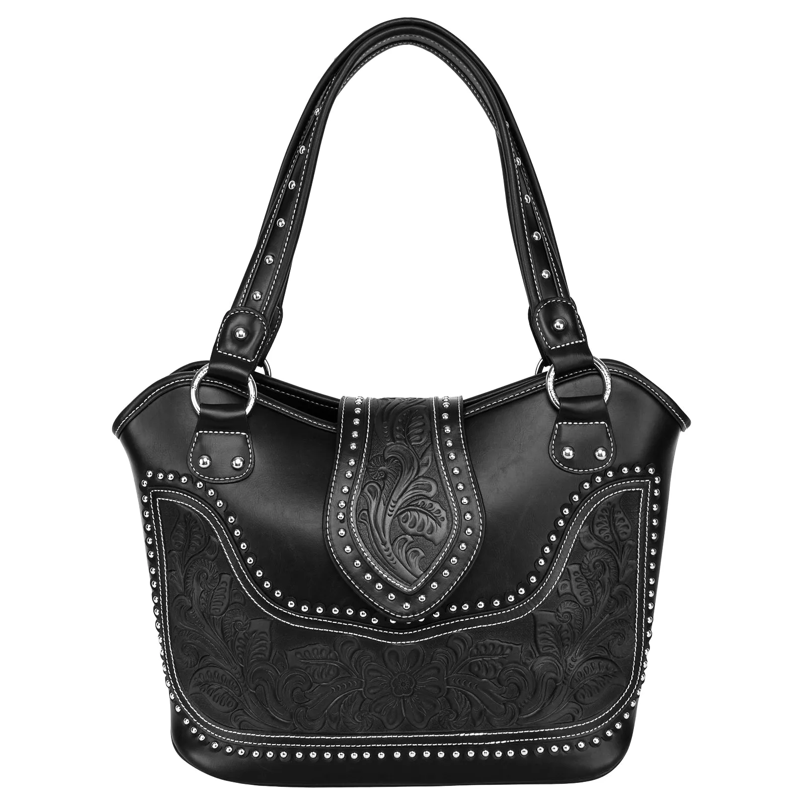 Montana West Concealed Carry Western Tooled Leather Purse - Black