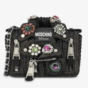 Moschino Biker Bag in Denim Trapuntato Jewels
