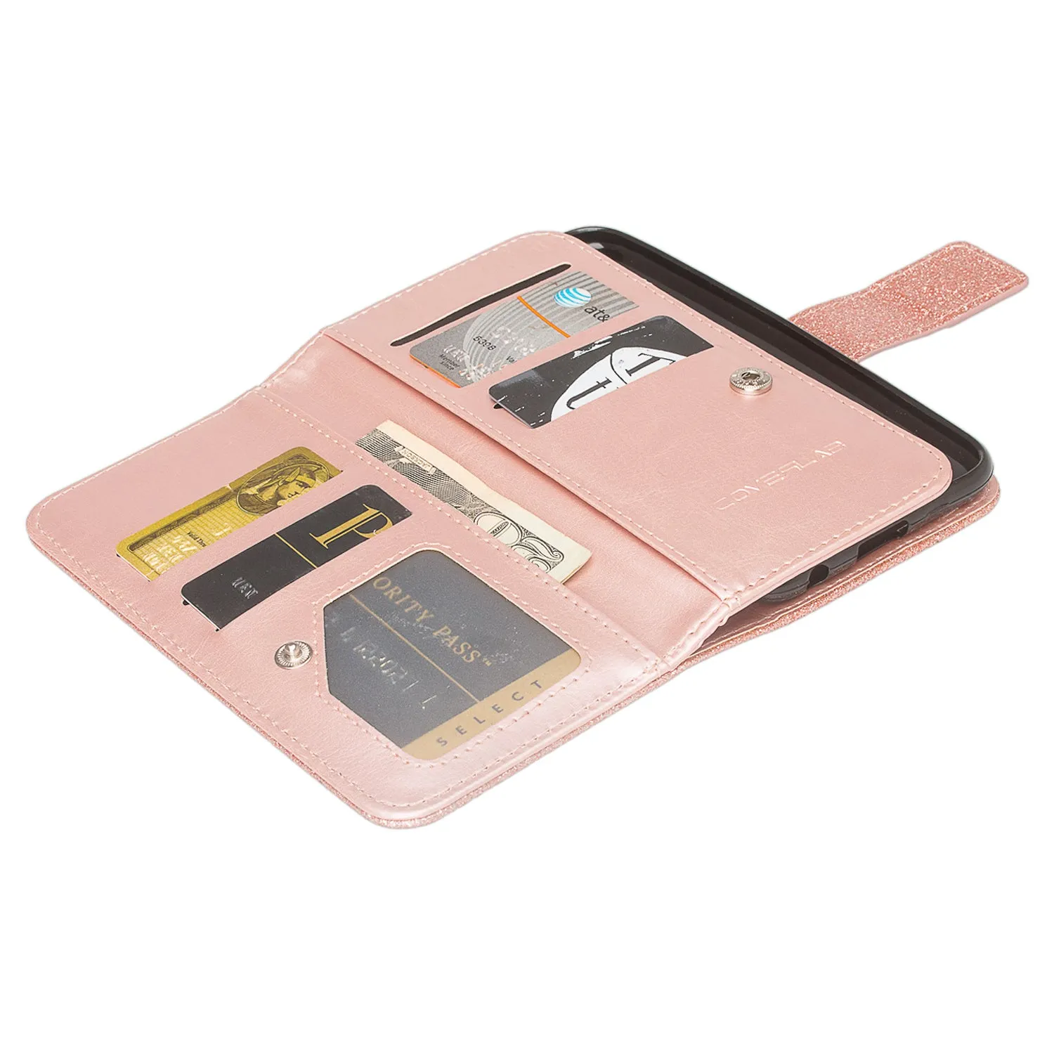 Motorola Moto E5 Plus , e5 Supra Case, [Wrist Strap] Glitter Faux Leather Flip [Kickstand Feature] Protective Wallet Case Cover Clutch - Rose Gold