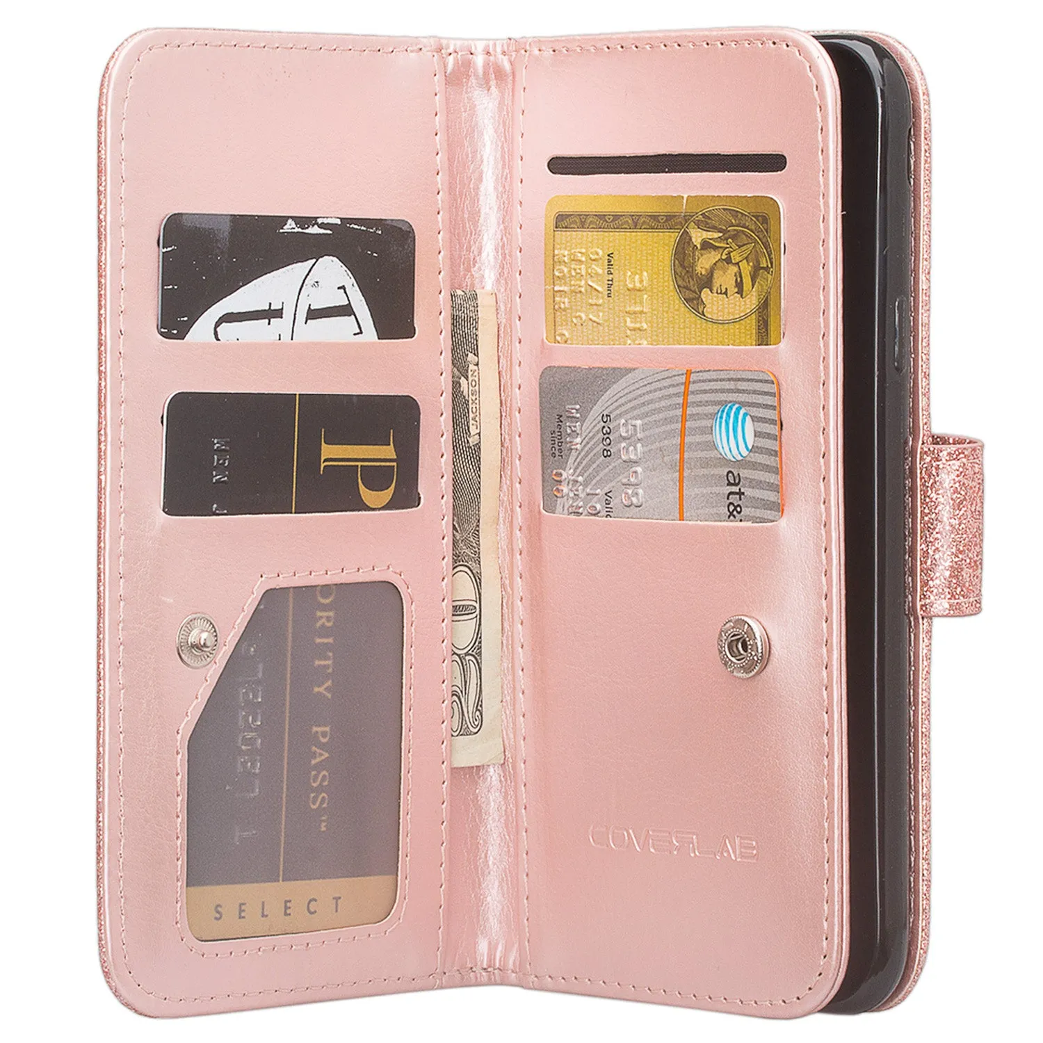 Motorola Moto E5 Plus , e5 Supra Case, [Wrist Strap] Glitter Faux Leather Flip [Kickstand Feature] Protective Wallet Case Cover Clutch - Rose Gold