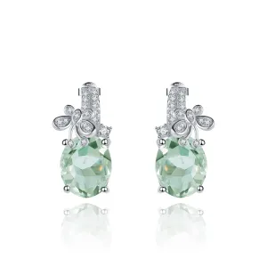 Natural Cyan Crystal Oval Shape with Butterfly Silver Studs for Women