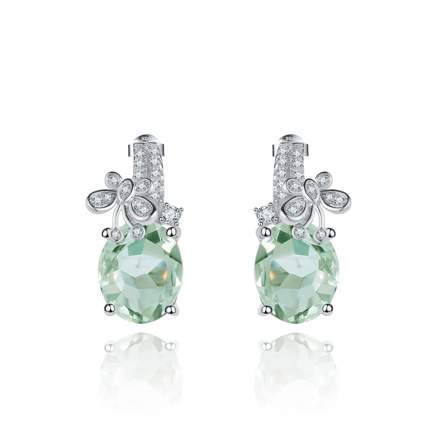 Natural Cyan Crystal Oval Shape with Butterfly Silver Studs for Women
