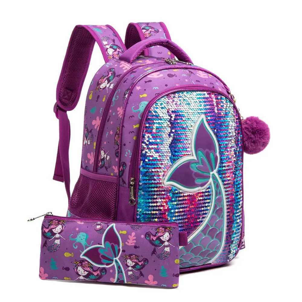 (NET) School Backpack Girls Sequin Backpack With Lunch Box Set Of 3 pcs / 1049-3