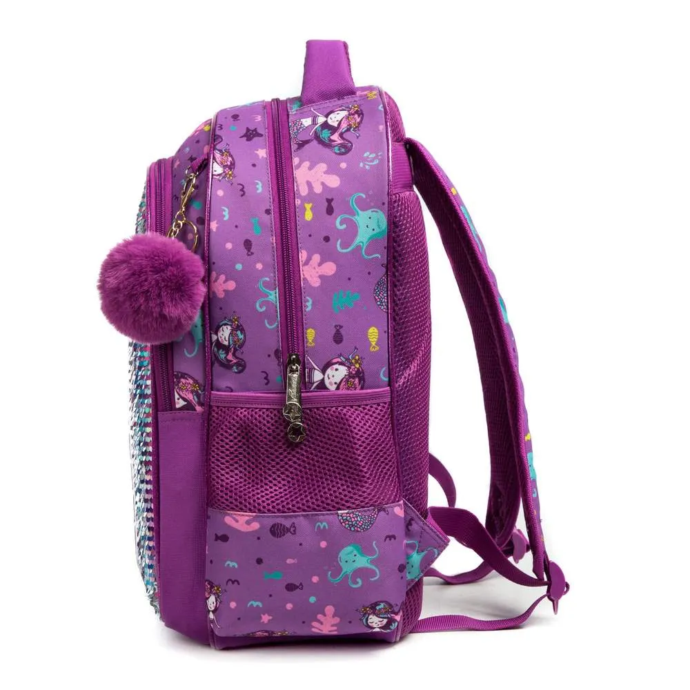 (NET) School Backpack Girls Sequin Backpack With Lunch Box Set Of 3 pcs / 1049-3