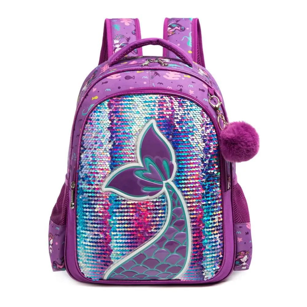 (NET) School Backpack Girls Sequin Backpack With Lunch Box Set Of 3 pcs / 1049-3