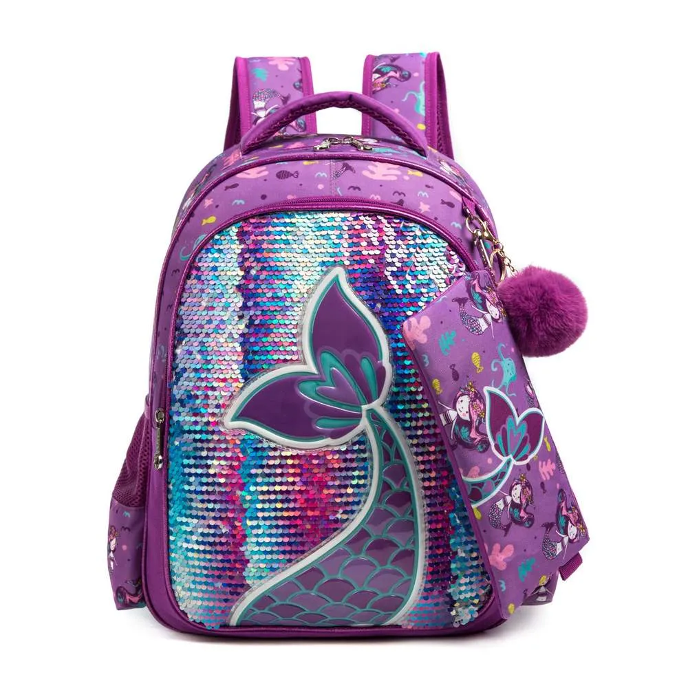 (NET) School Backpack Girls Sequin Backpack With Lunch Box Set Of 3 pcs / 1049-3