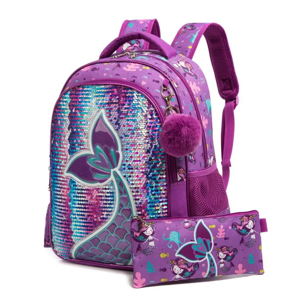 (NET) School Backpack Girls Sequin Backpack With Lunch Box Set Of 3 pcs / 1049-3