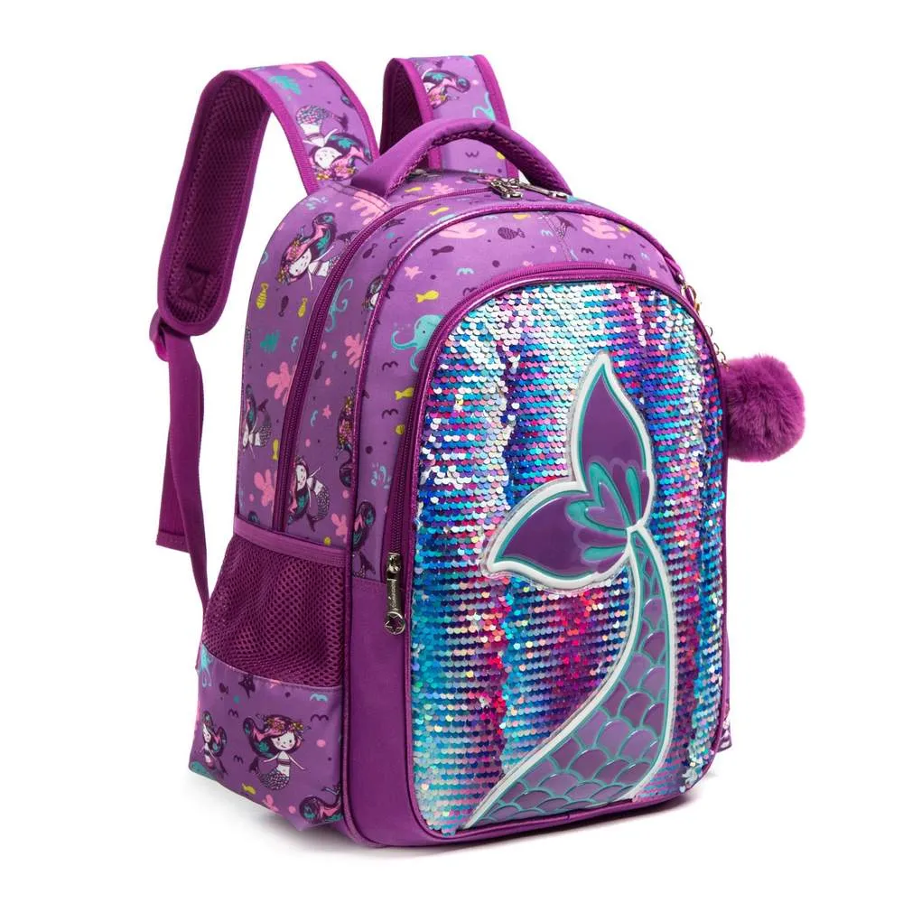 (NET) School Backpack Girls Sequin Backpack With Lunch Box Set Of 3 pcs / 1049-3