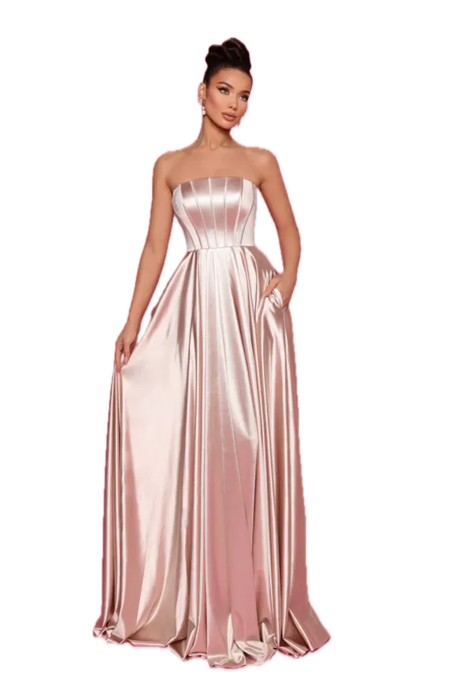 Nicoletta NP168 Satin A-Line Gown in Champagne,