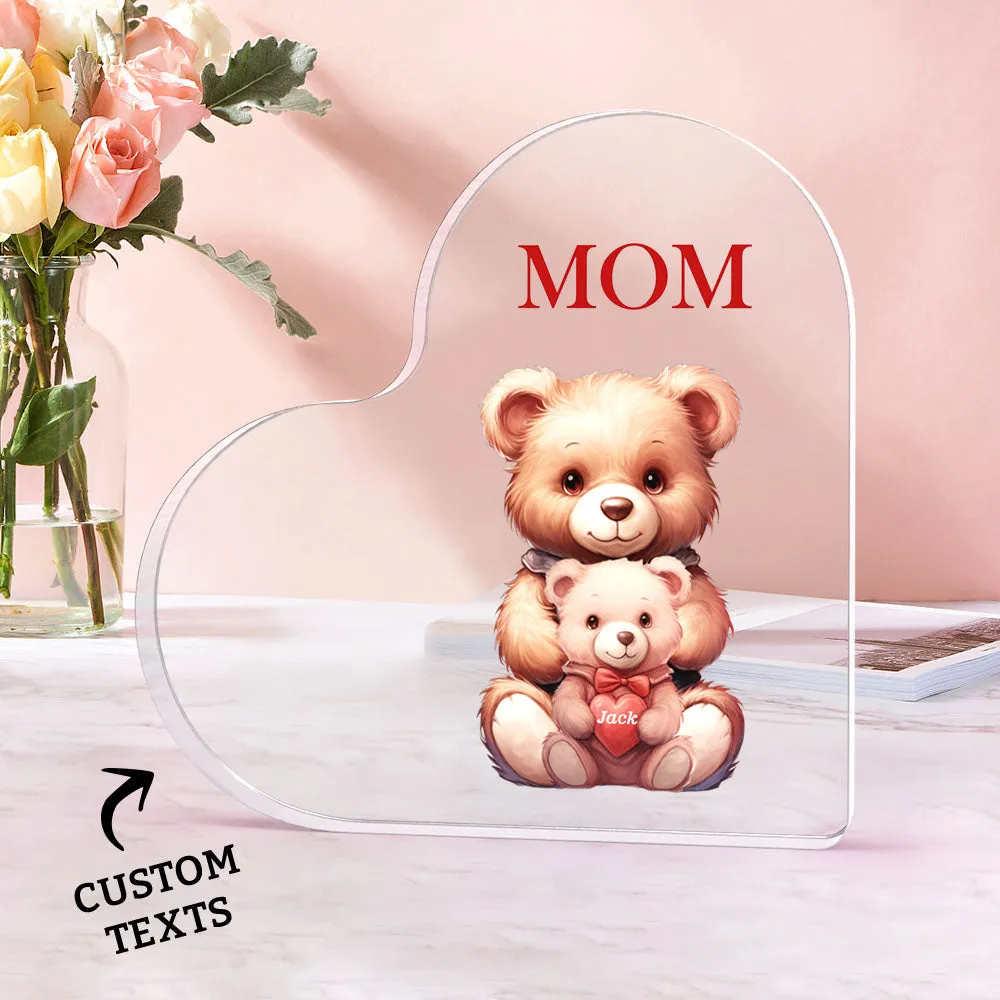 Personalised Name Heart Shaped Acrylic Plaque Keepsake Mother's Day Gifts Bear Family Together