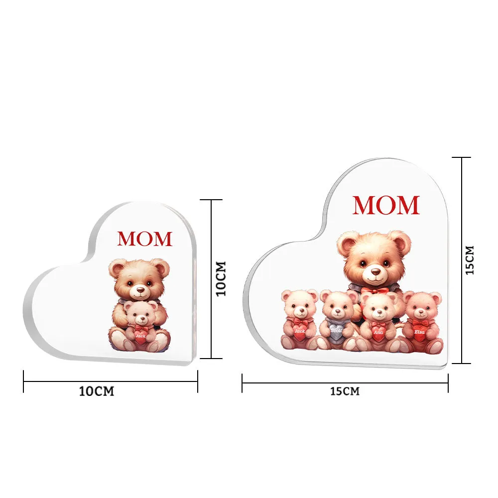 Personalised Name Heart Shaped Acrylic Plaque Keepsake Mother's Day Gifts Bear Family Together