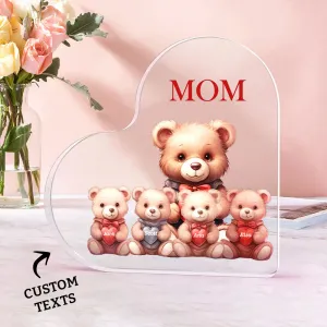 Personalised Name Heart Shaped Acrylic Plaque Keepsake Mother's Day Gifts Bear Family Together