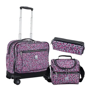 Pink Leopard School Bag Trolley Set of 4(Lunch Bag & Pencil Case) Lunch Box