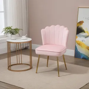 Pink Velvet-Touch Vanity Chair Makeup Chair with Golden Metal Legs for Living Room & Dining Room