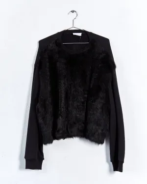Raey fur front sweatshirt, black, 8