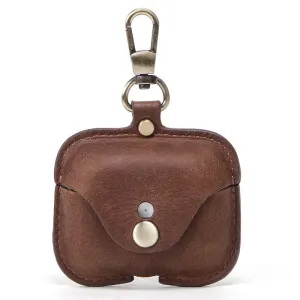 Real Leather Wallet Round Small Coin Change Purse Earphone Airpod Case with Keychain For AirPods Pro