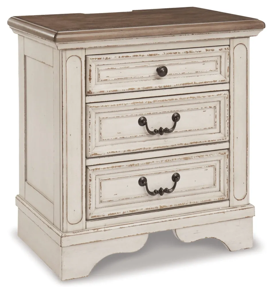 Realyn California King Upholstered Panel Bed with Mirrored Dresser, Chest and Nightstand