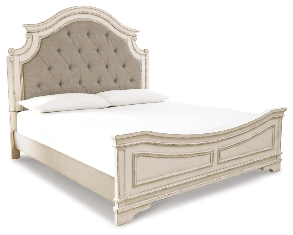 Realyn King Upholstered Panel Bed with Mirrored Dresser and 2 Nightstands