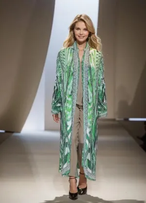 Saffron green Long Silk Embellished Jacket