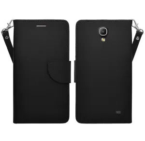 Samsung Galaxy Mega2 Case, Wrist Strap Magnetic Fold[Kickstand] Pu Leather Wallet Case with ID & Credit Card Slots for Samsung Galaxy Mega2 - Solid Black