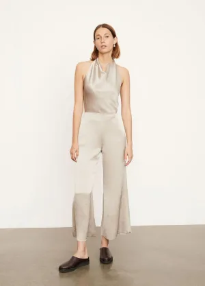 Satin Wide Flair Pant in Oat Stone