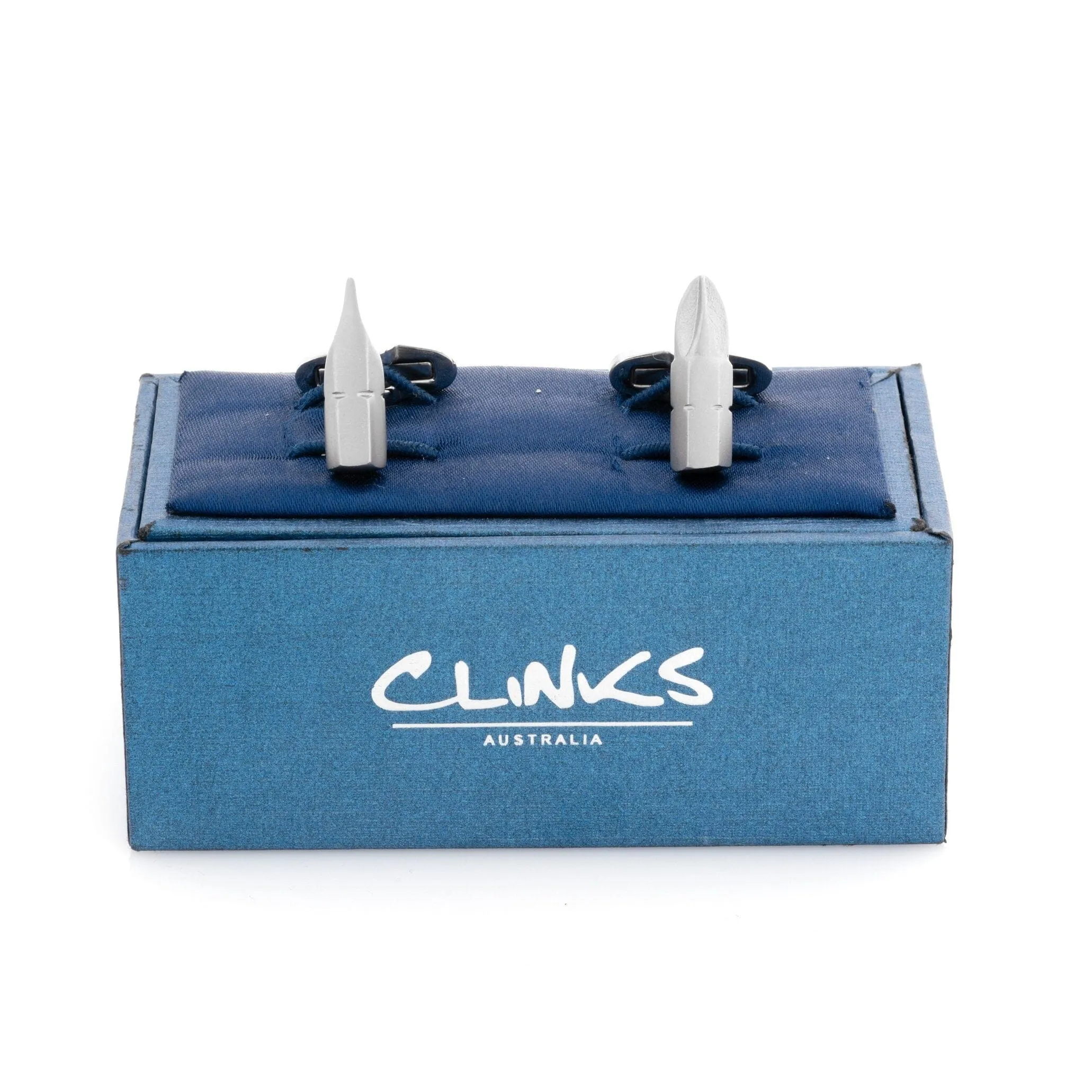 Screwdriver Bit Flat-head and Phillips Brushed Silver Cufflinks