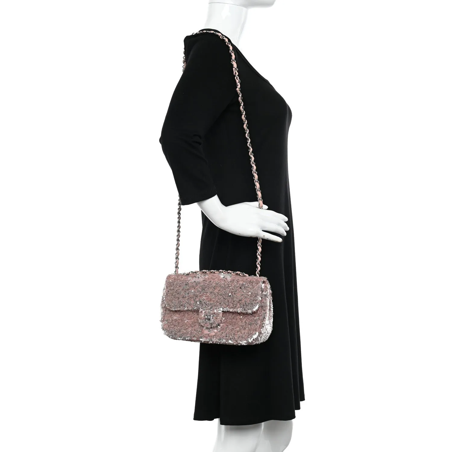 Sequin Mini Flap Light Pink Silver