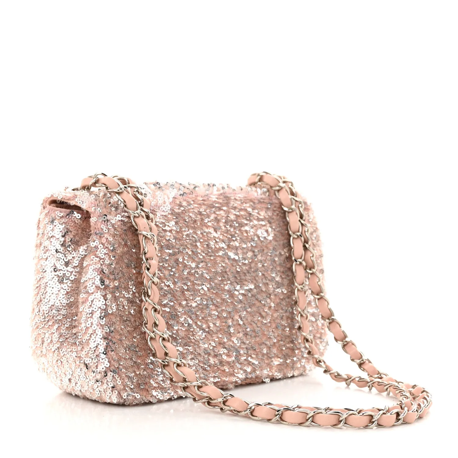 Sequin Mini Flap Light Pink Silver