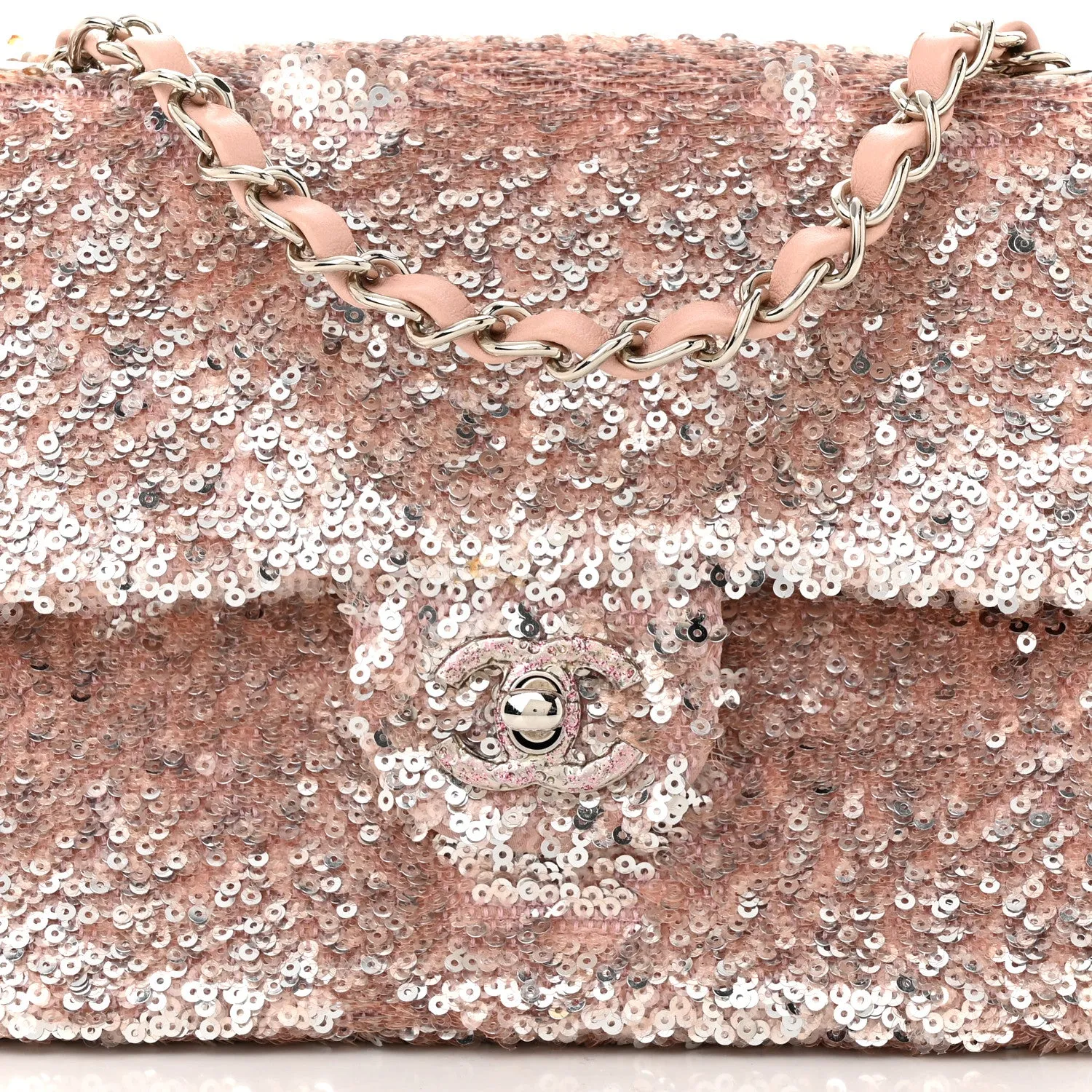 Sequin Mini Flap Light Pink Silver