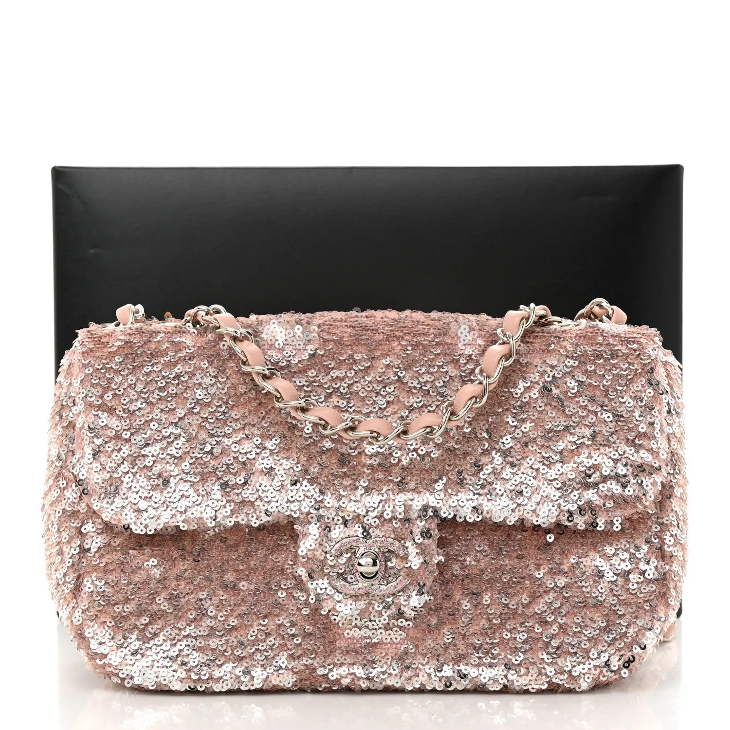 Sequin Mini Flap Light Pink Silver