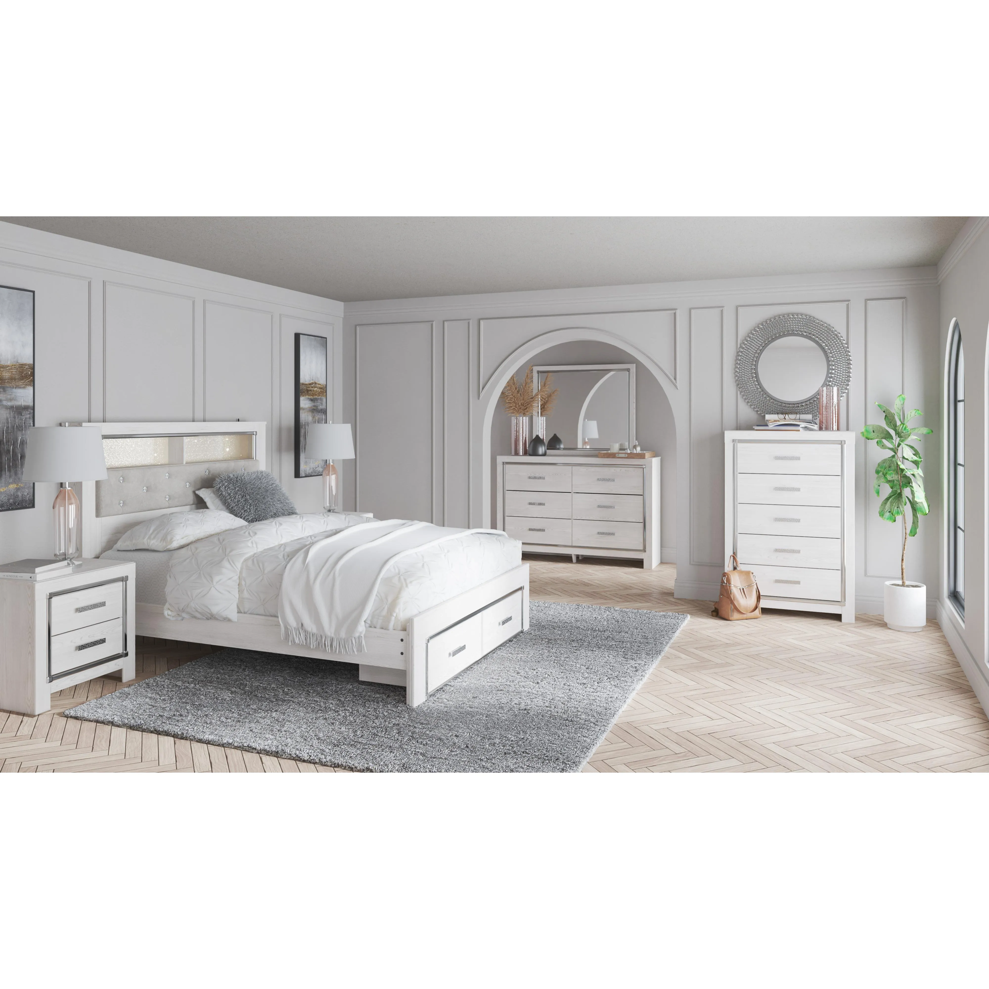 Signature Design by Ashley Altyra Queen Upholstered Bookcase Bed with Storage B2640-65/B2640-54S/B2640-95/B100-13
