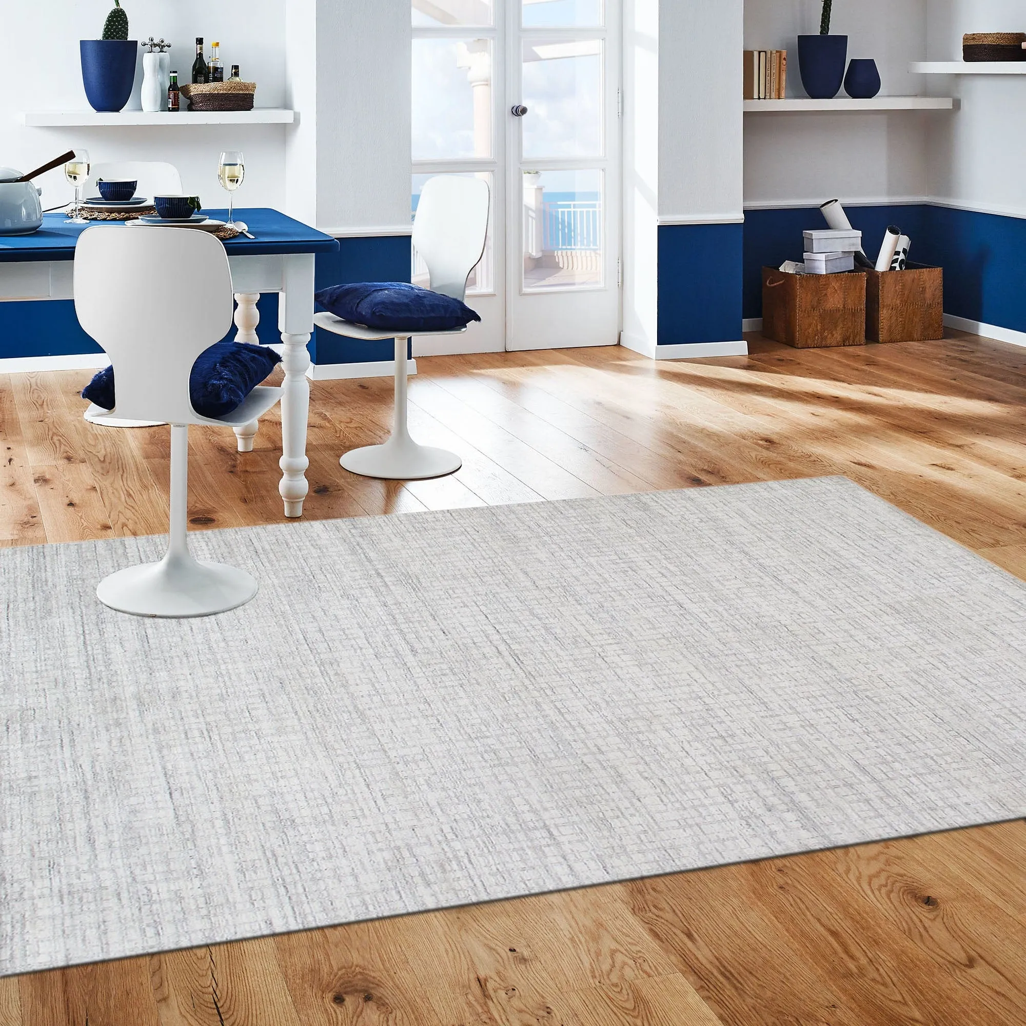 Slate Collection Hand-Loomed Silk & Wool Ivory/Silver Area Rug-12' 0" X 15' 0"