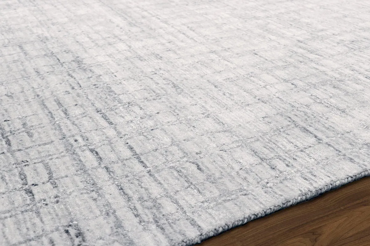 Slate Collection Hand-Loomed Silk & Wool Ivory/Silver Area Rug-12' 0" X 15' 0"