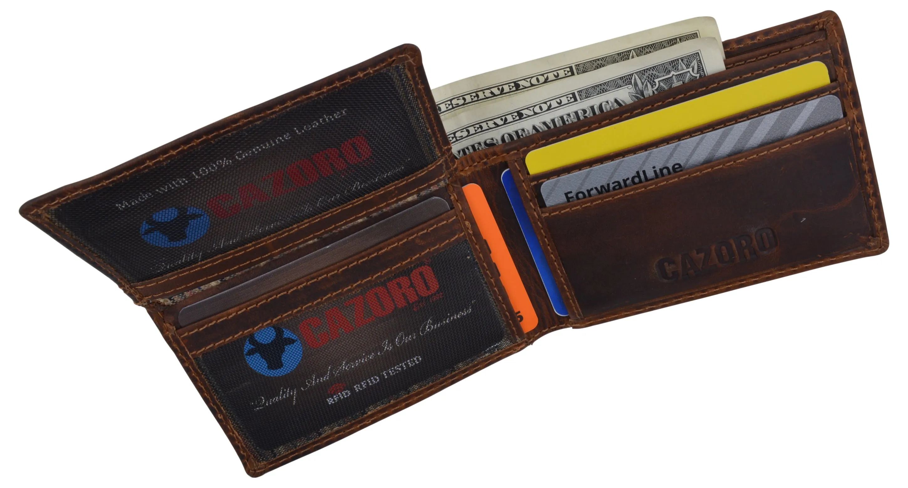 Small Mens Crazy Horse Leather Slim Bifold Card ID Wallet by Cazoro
