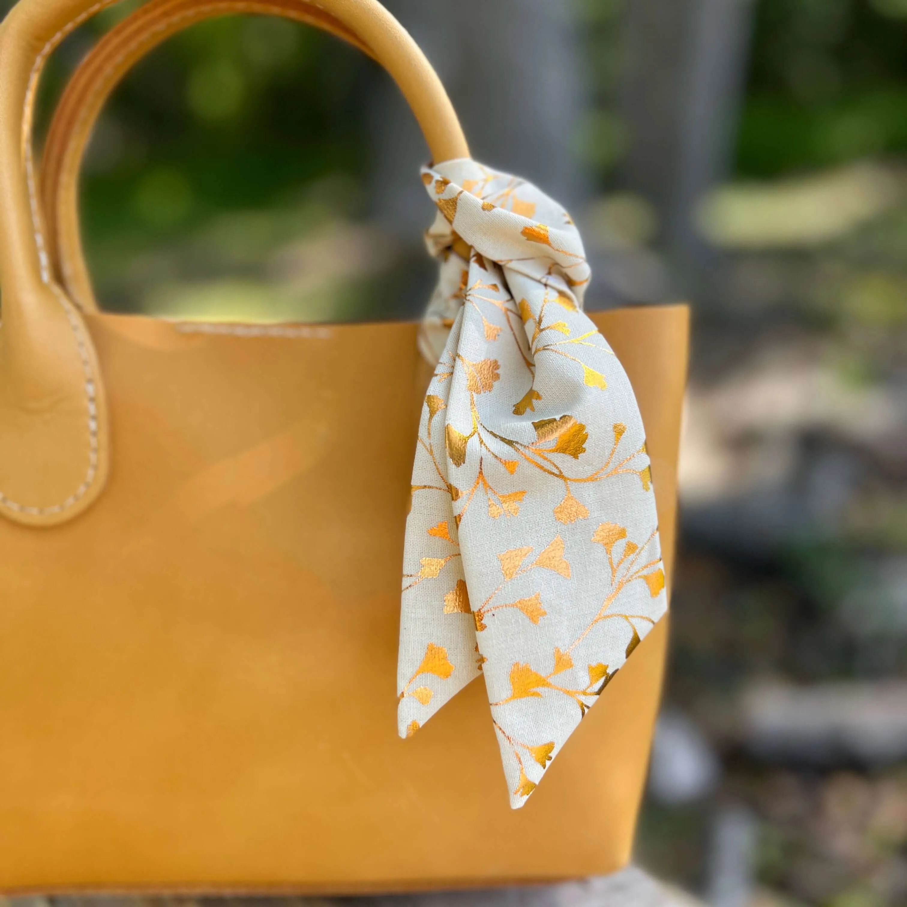 Spring Floral Scarf - Orange Metallic Leaves