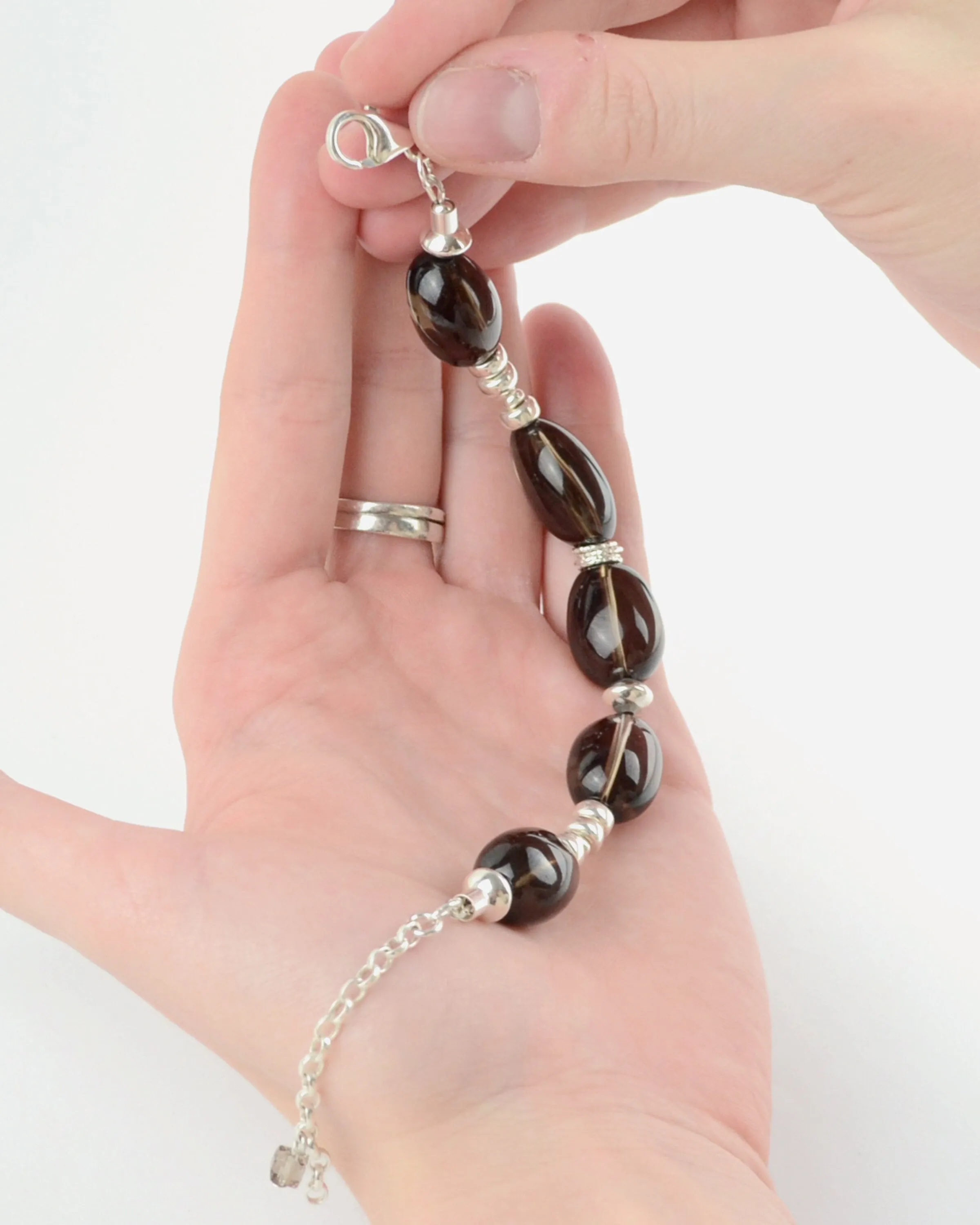 Sterling silver and smoked quartz striking bracelet, chunky stone bracelet