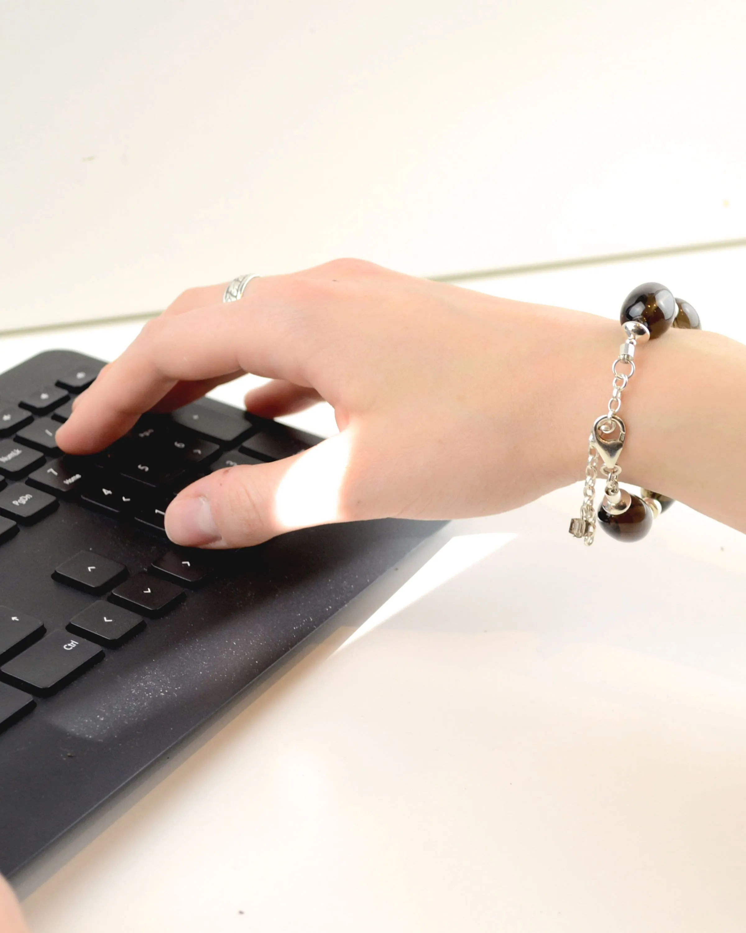 Sterling silver and smoked quartz striking bracelet, chunky stone bracelet