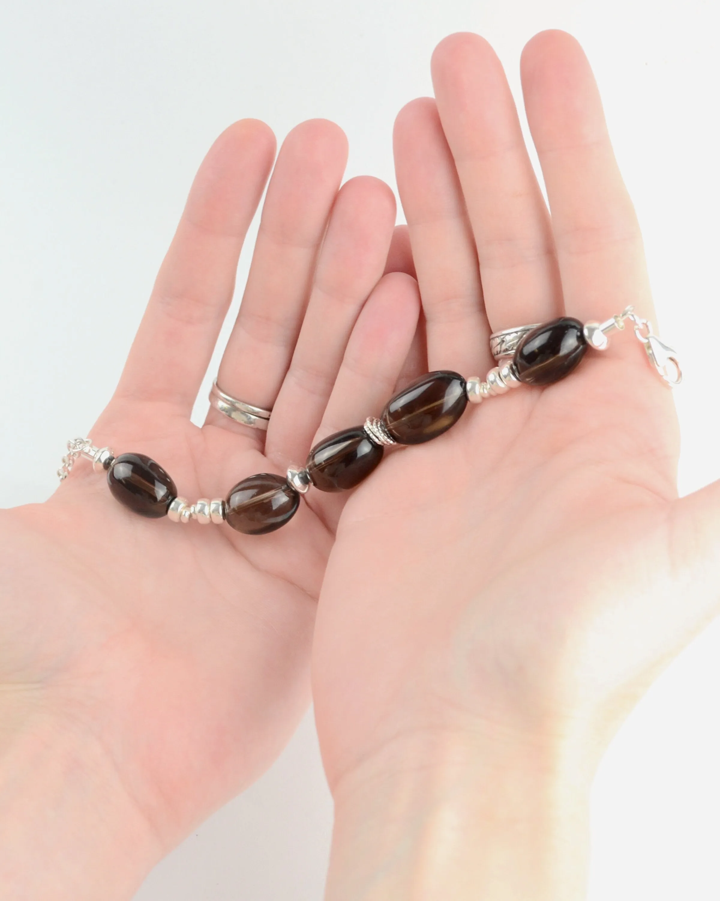 Sterling silver and smoked quartz striking bracelet, chunky stone bracelet