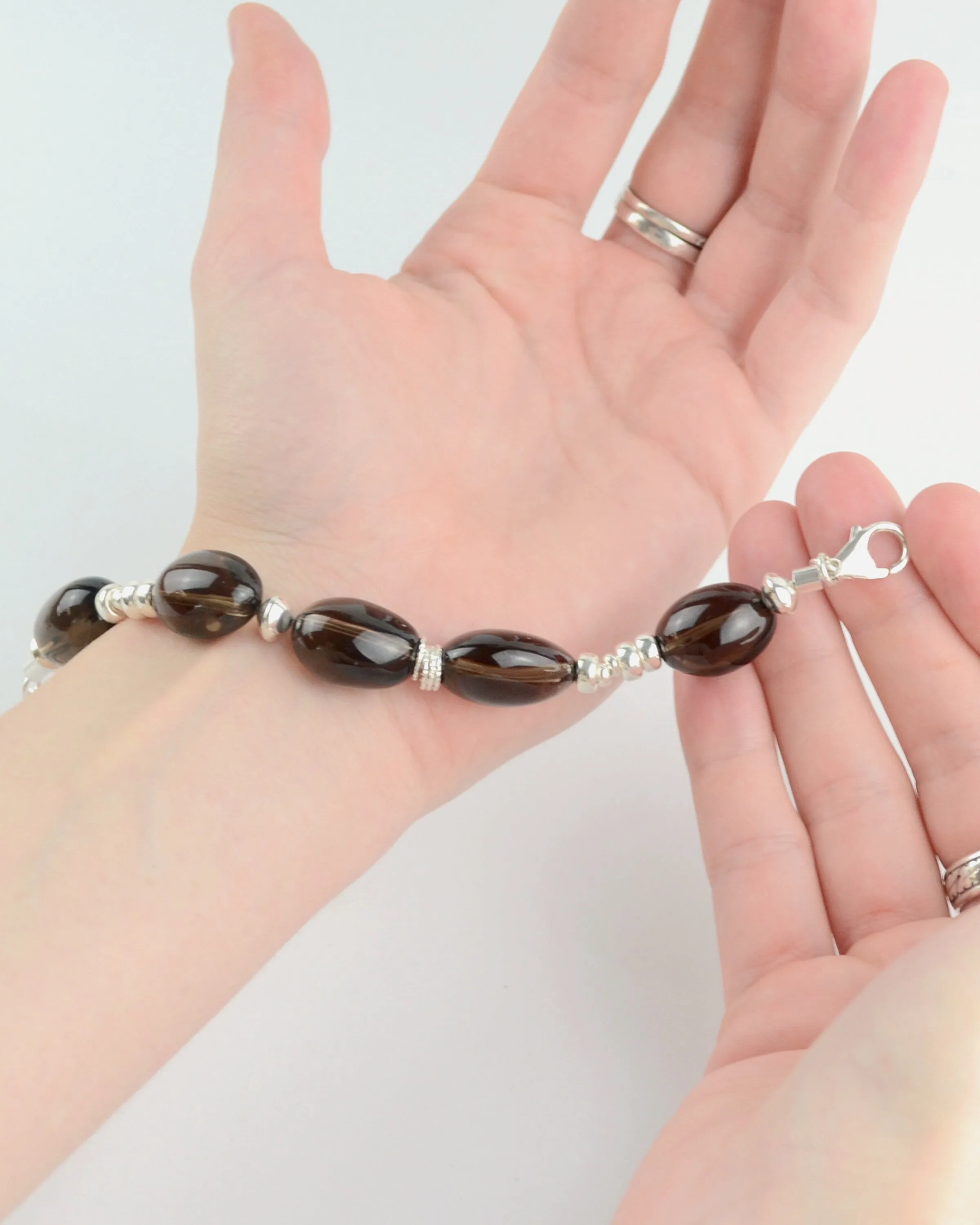 Sterling silver and smoked quartz striking bracelet, chunky stone bracelet