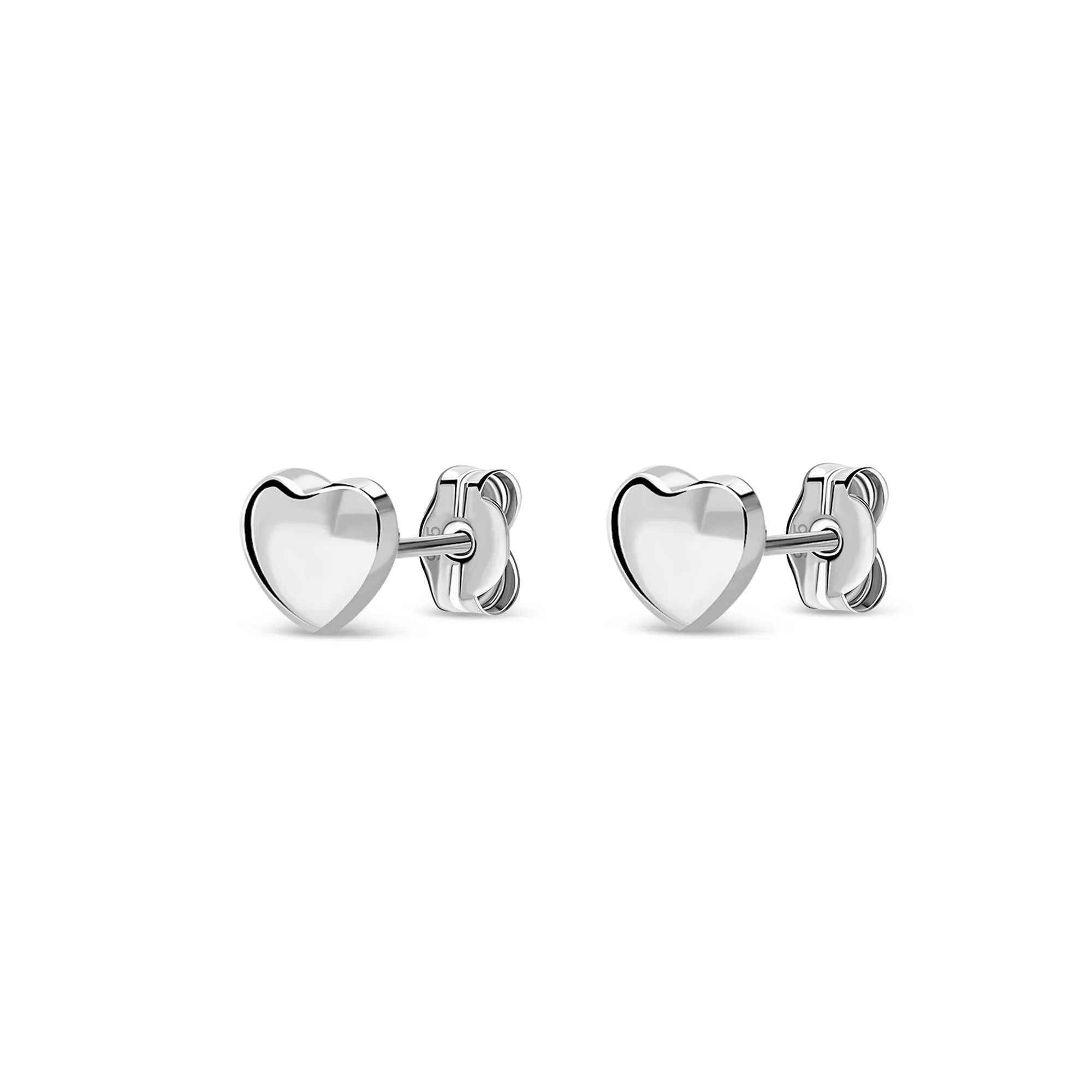 Sterling Silver Large Plain Heart Stud Earrings