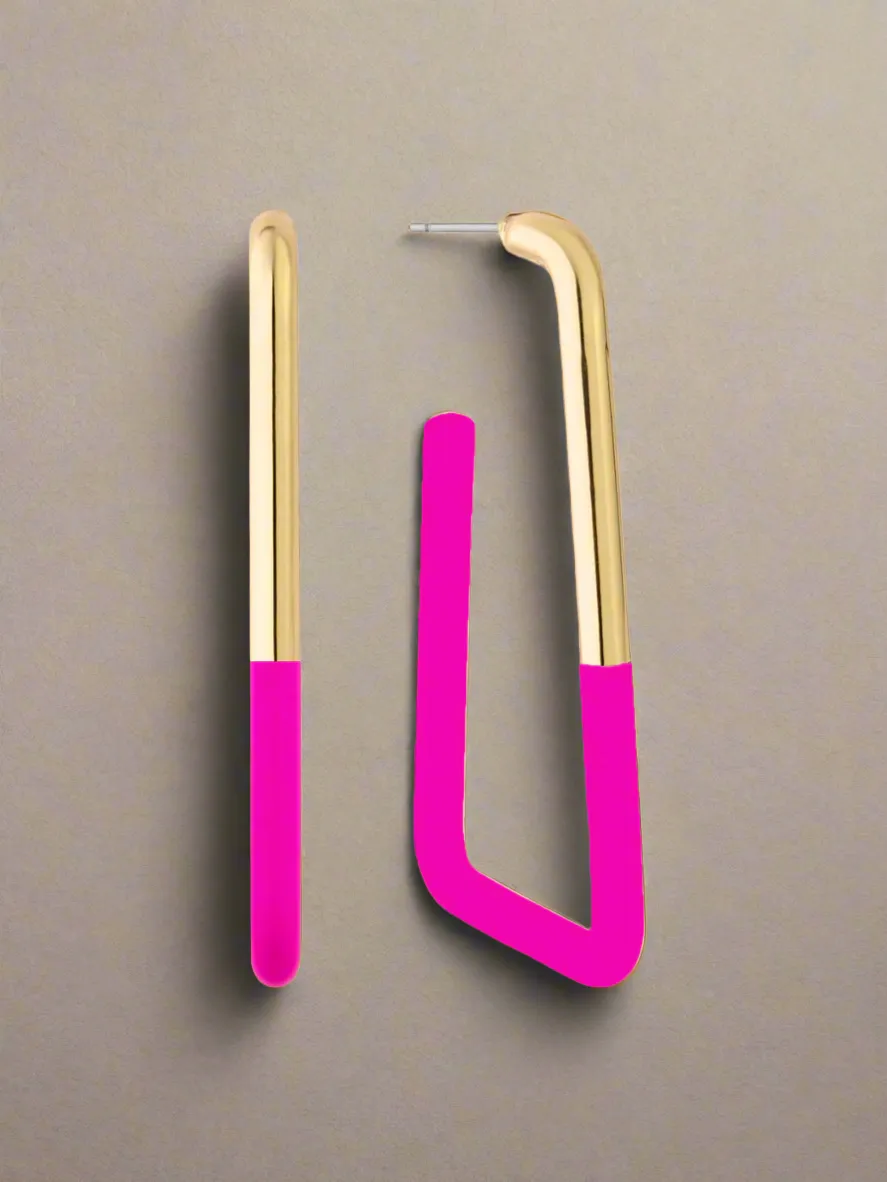 Striking Enamel Dipped Squared Hoop Earrings