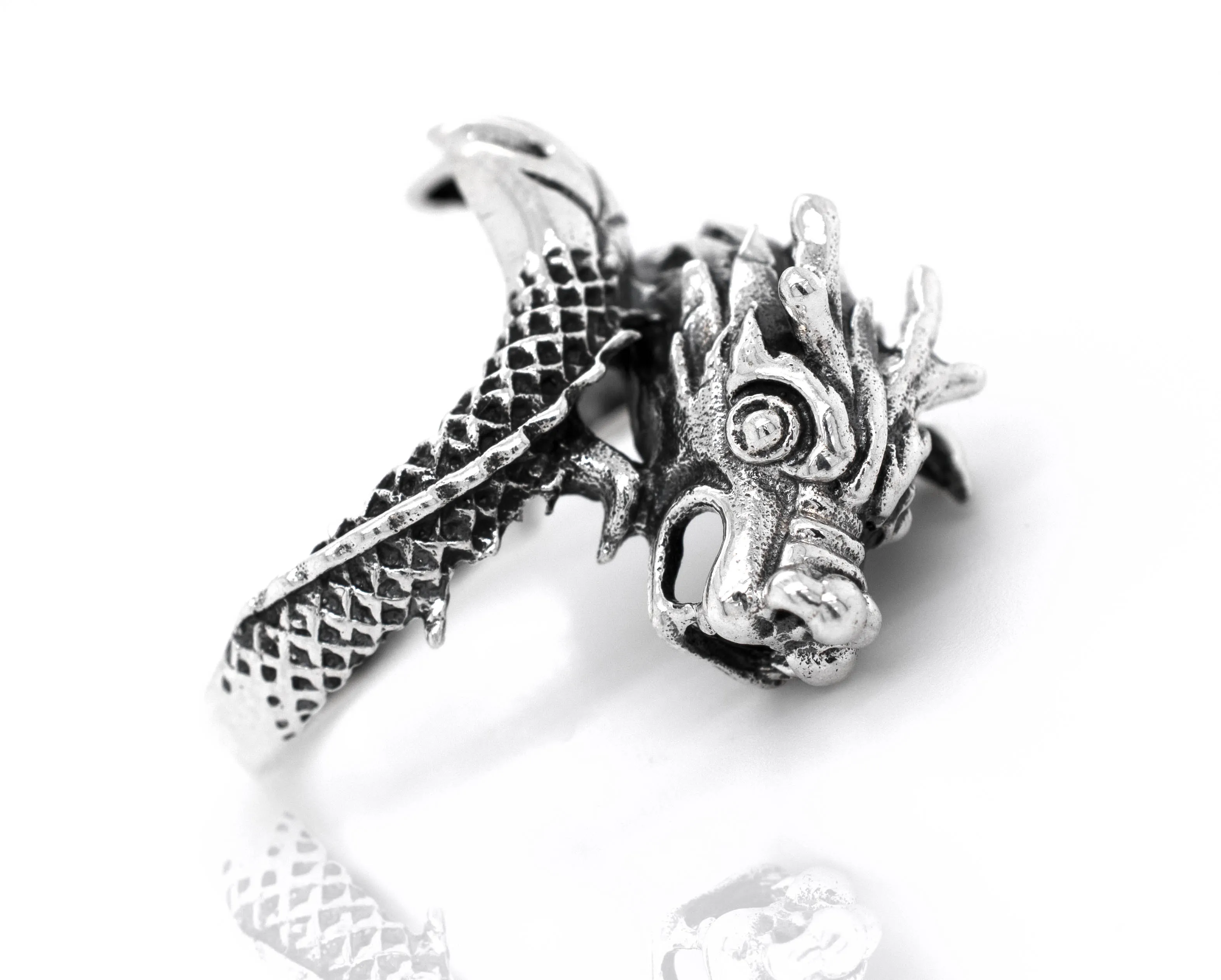 Striking Silver Dragon Ring