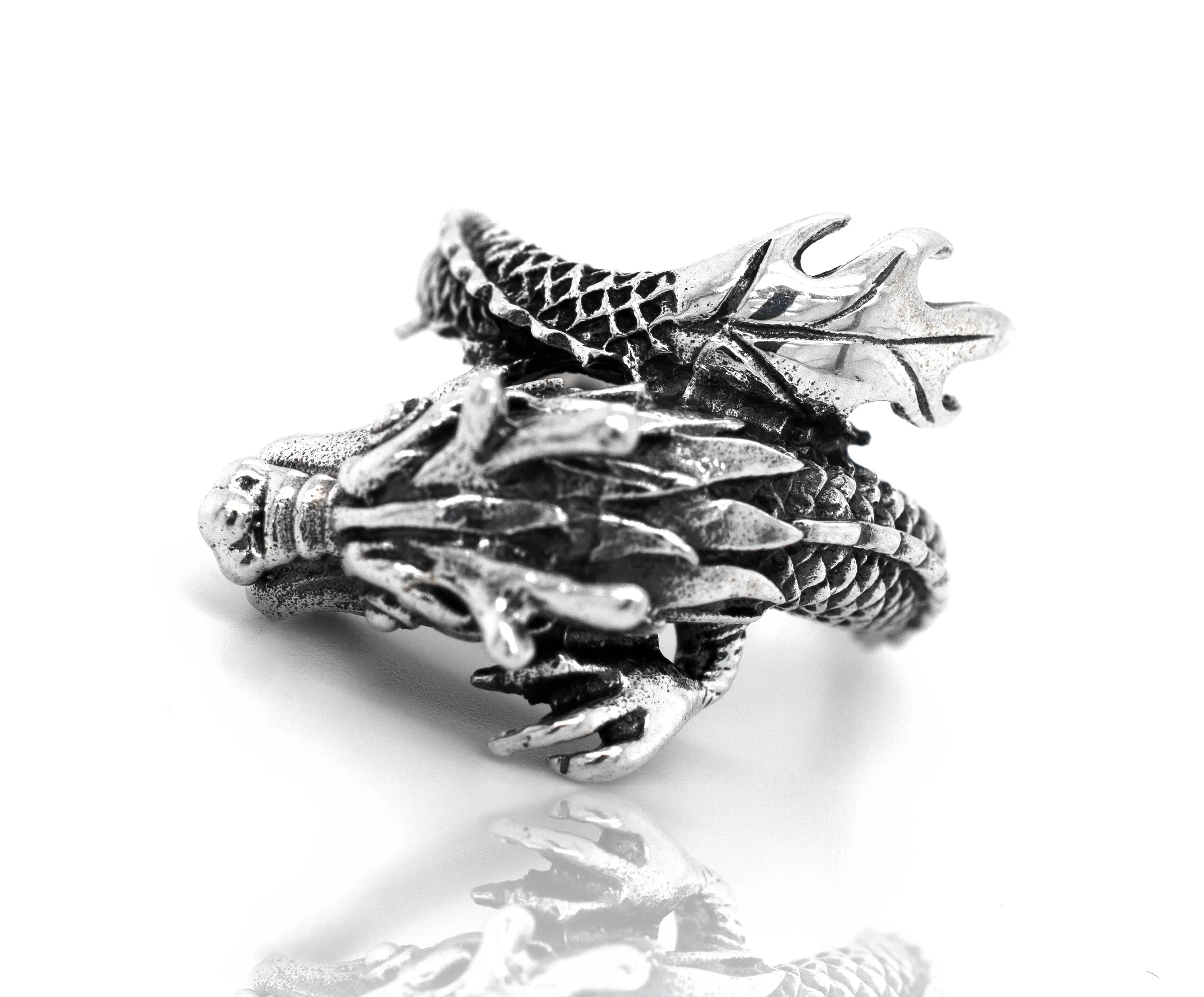 Striking Silver Dragon Ring