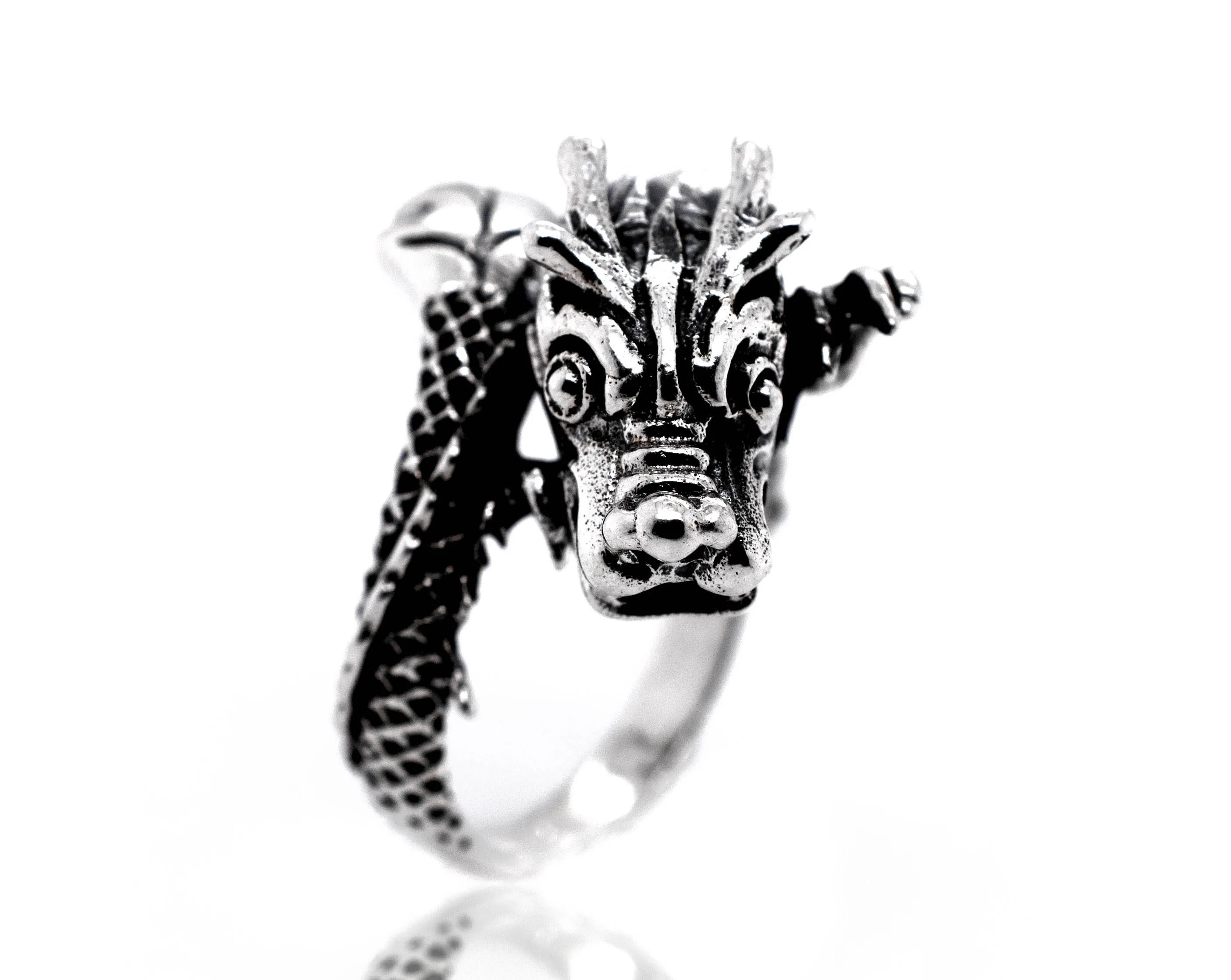 Striking Silver Dragon Ring