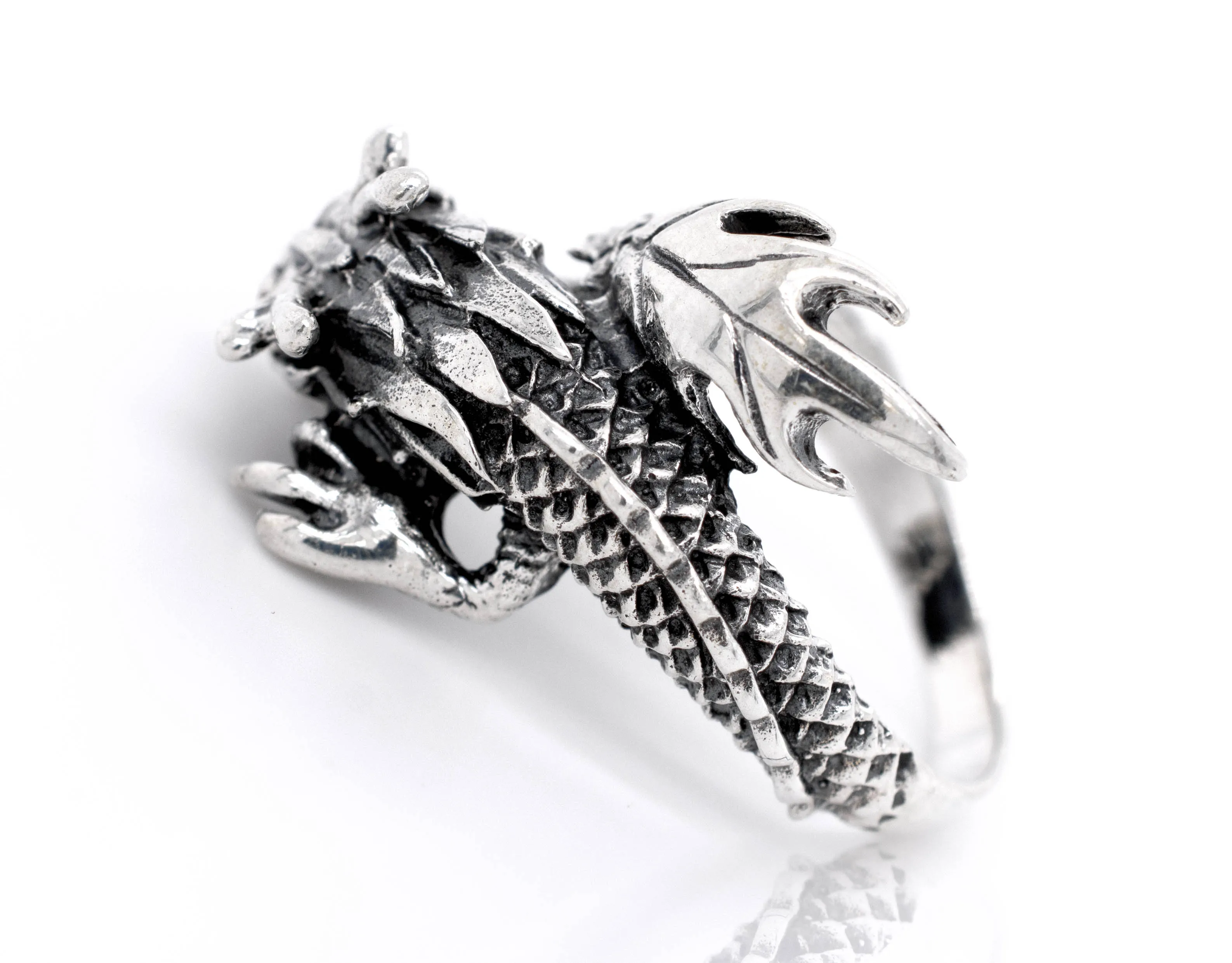 Striking Silver Dragon Ring