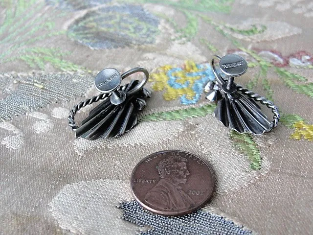 STRIKING Vintage Signed Continental Earrings, Screw Back Earrings Silver Tone and Sparkling Crystal Rhinestones Vintage Collectible Jewelry