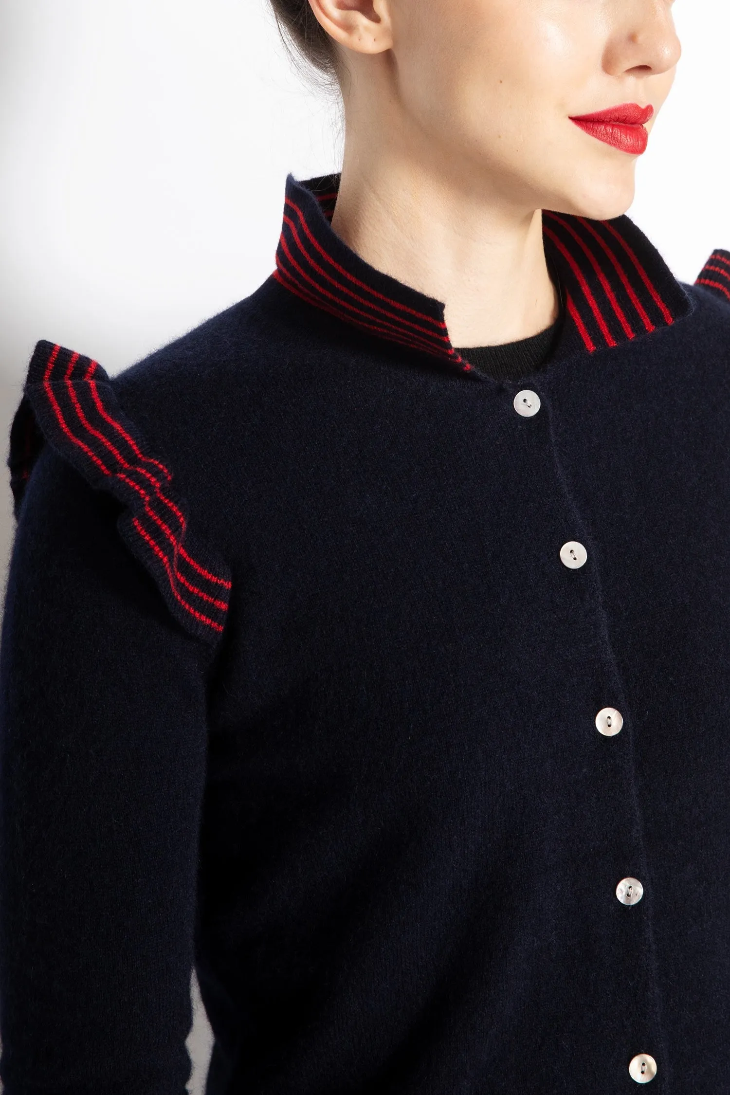 Striped Cardigan With Ruffles