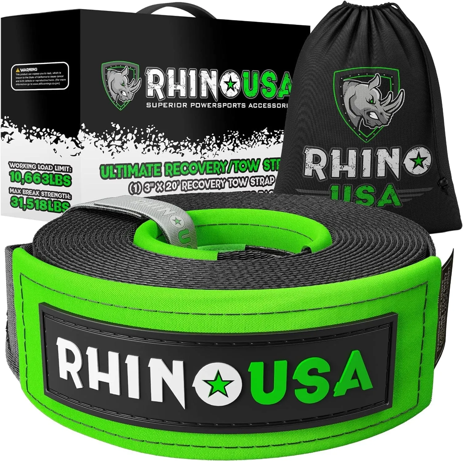 Super Strong Tug-O-War Strap (4" X 30') - Exceptional Lifting Capacity and Includes Stylish Carry Bag
