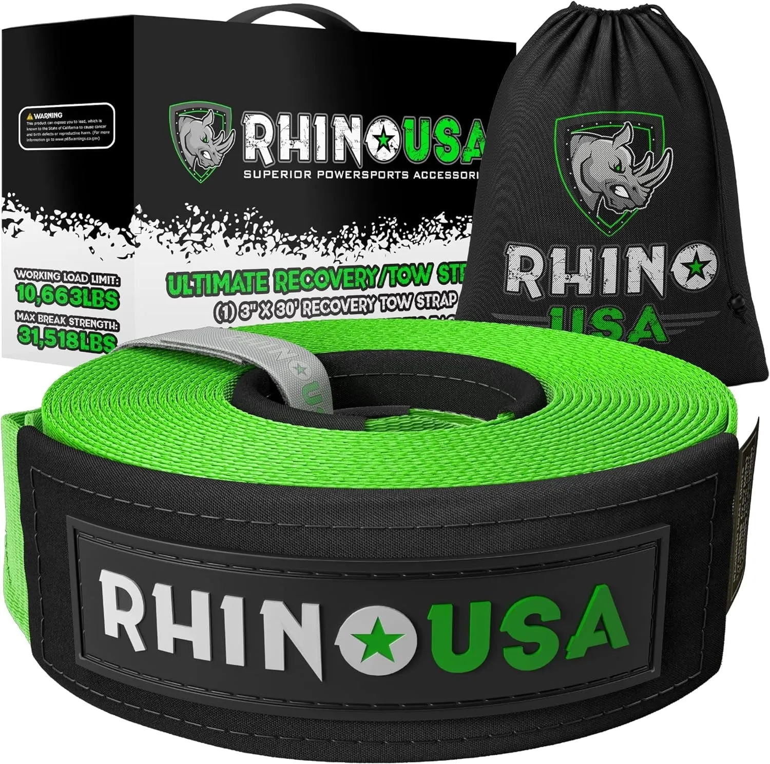 Super Strong Tug-O-War Strap (4" X 30') - Exceptional Lifting Capacity and Includes Stylish Carry Bag